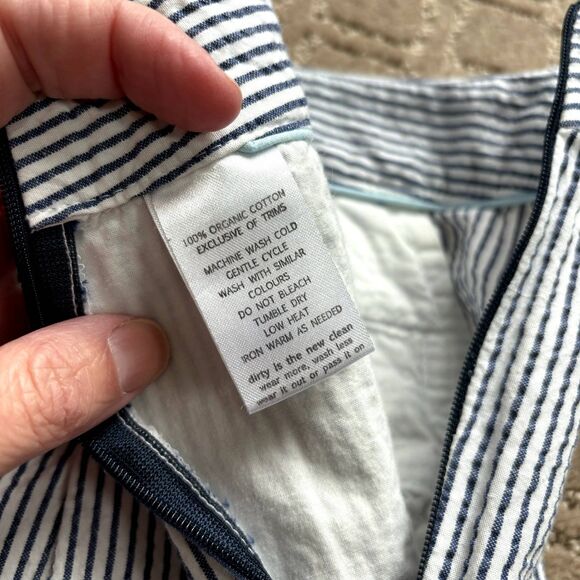 Toad & Co 100% Organic Cotton Seersucker Blue White Striped Shorts Sz 8 Preppy - Picture 5 of 7